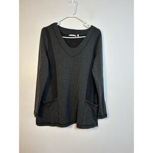 soft surroundings Mixed Media Pullover Sweater Sz Large Gray V Neck